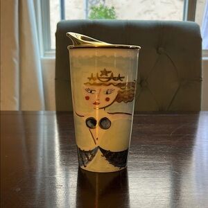 Starbucks White Ceramic Mug with Gold Lid